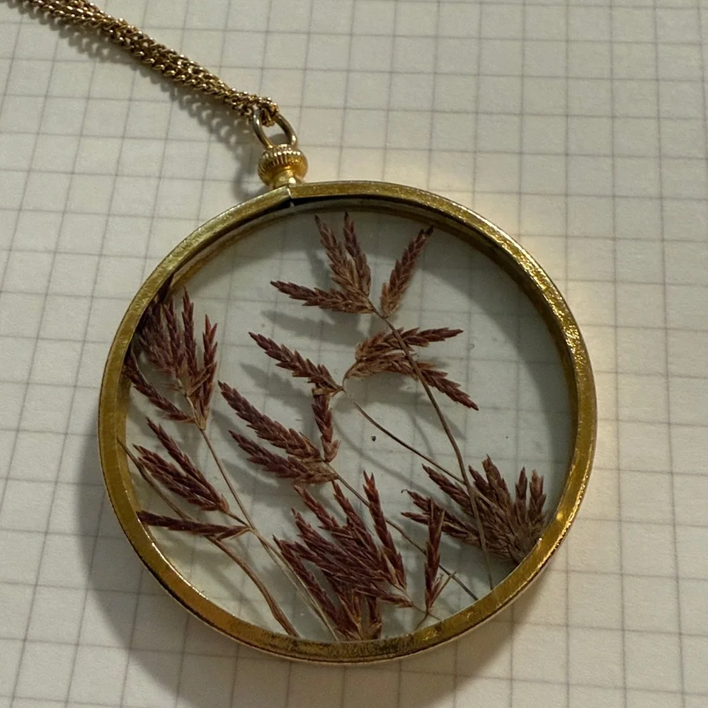 Pressed Flowers glass pendant vtg 70-s
